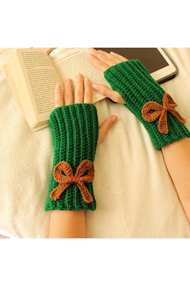 El Yapımı Parmaksız Model Kışlık Eldiven Yeşil Kk - 2