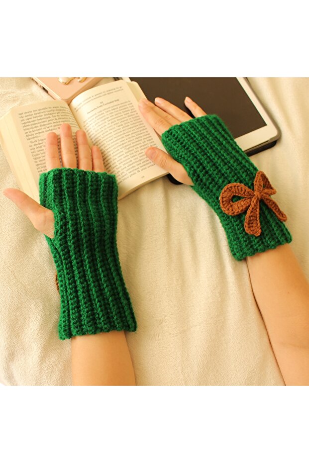 El Yapımı Parmaksız Model Kışlık Eldiven Yeşil Kk - 3
