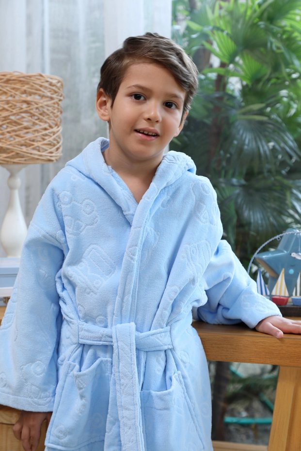 1/2 Years Velvet Hooded Children's Bathrobe - Boy Traffic