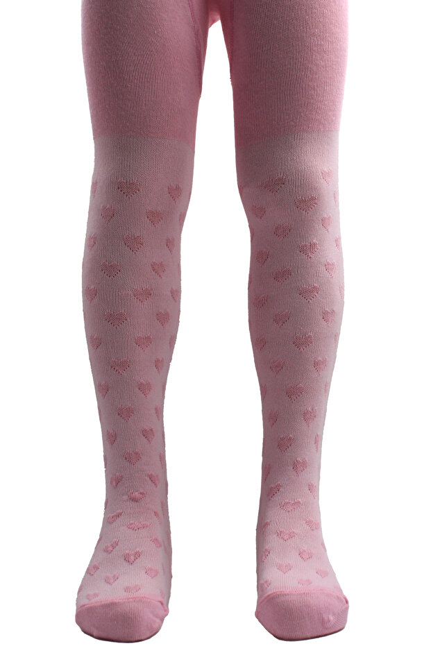 Girl's Cotton Heart Pattern Pantyhose Pink