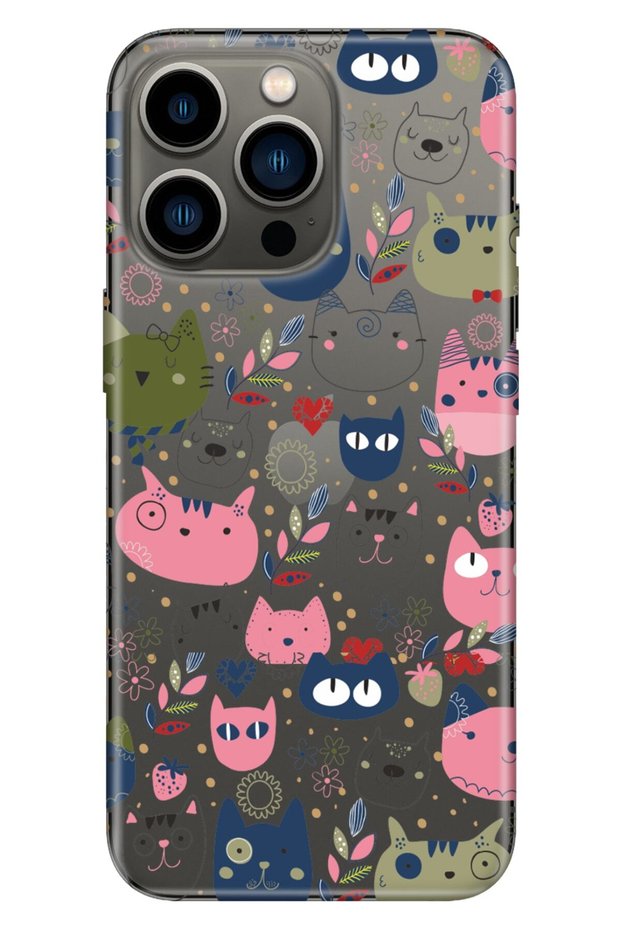 iPhone 14 Pro Max Case Silicone Moderna Illustrated Patterned Cat Film