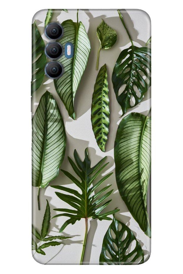Spark 8 Pro Case Silicone Tioserisi Patterned Illustrated - 4D Green Leaves