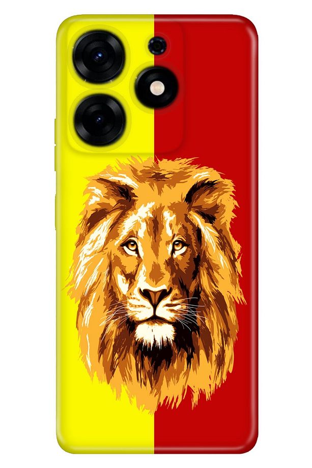Spark 10 Pro Kılıf Kamera Korumalı Silikon Desenli Resimli UV Kapak Sarı Kırmızı Parçalı Aslan - 1