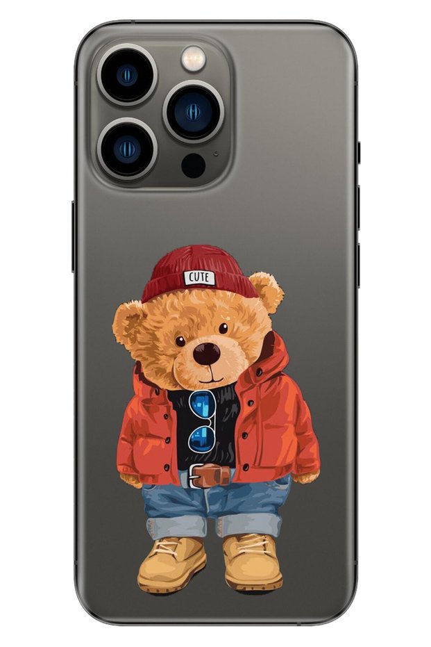 iPhone 14 Pro Max Case Silicone Moderna Illustrated Patterned Teddy Bear