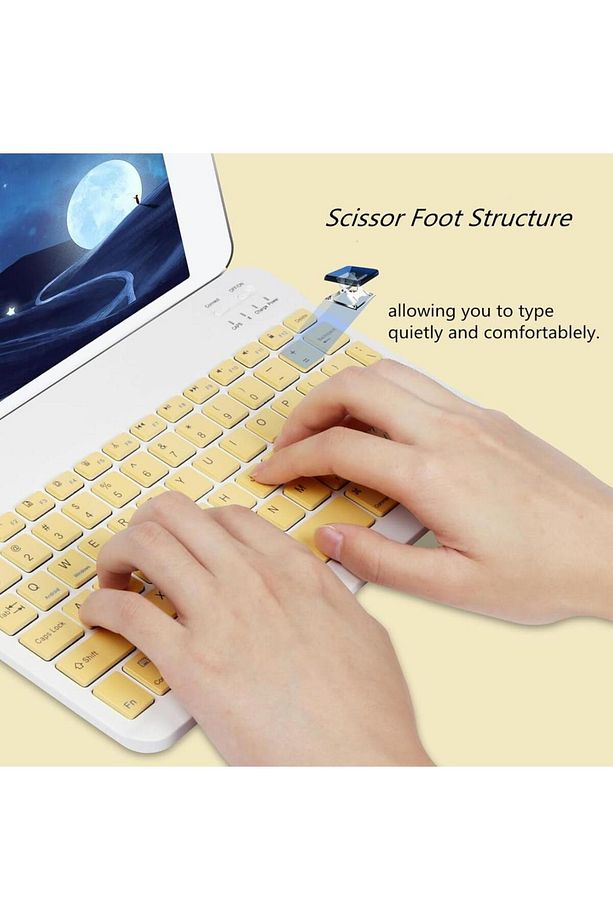 Apple iPad 10.NESİL 10.9 ve 11. NESİL A16 Uyumlu Flip Kılıf SArı+ Bluetoothlu Klavye Mouse + Kalem - 4