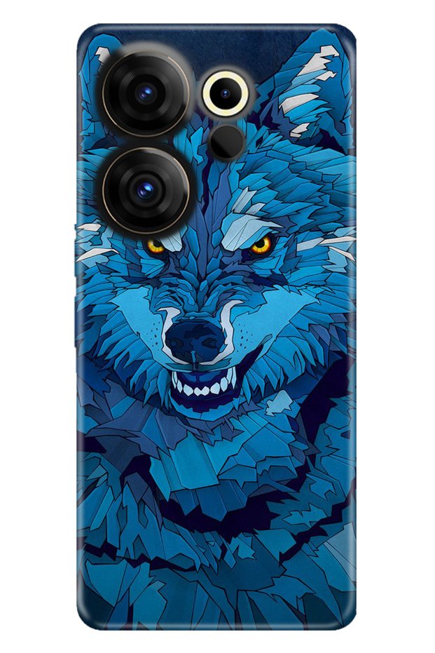 جراب Camon 20 Premier 5G المتوافق مع غطاء سيليكون منقوش عليه صورة ذئب رسم أزرق