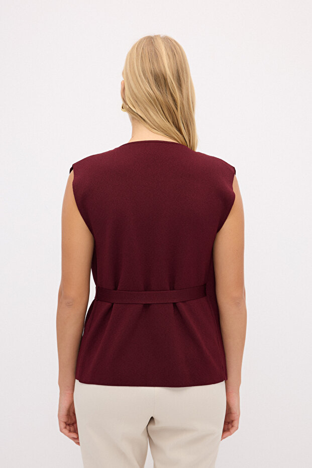 Bağlamalı Triko Yelek - 8