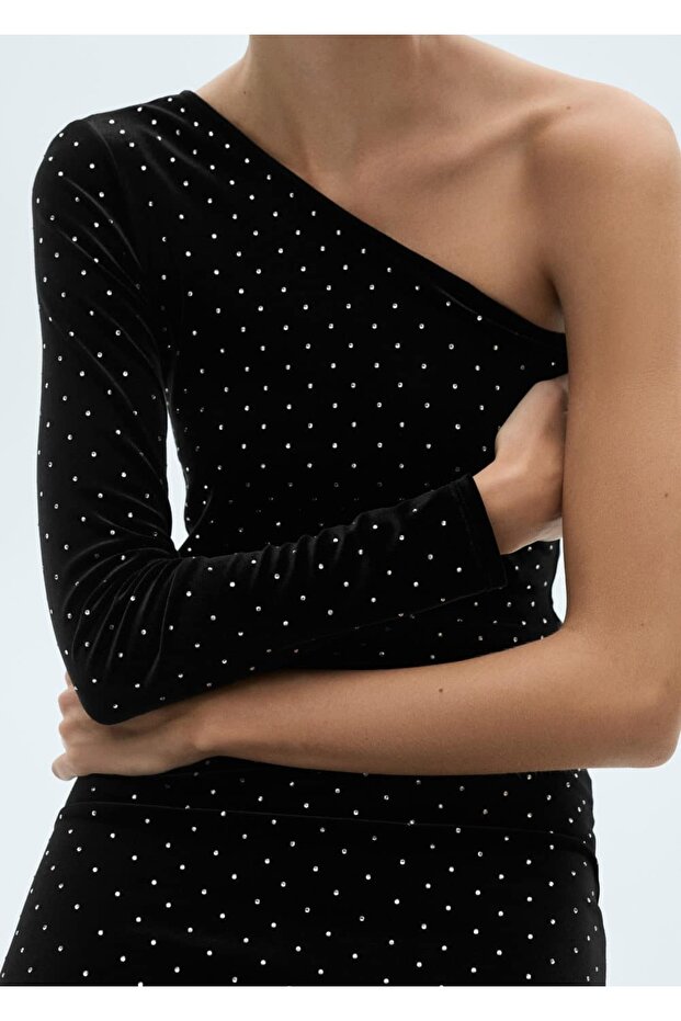 Strass asimetrik elbise - 6