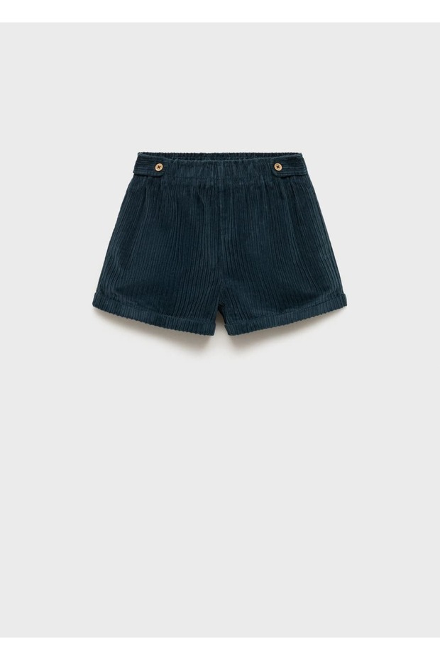 Düğmeli Mikro Fitilli Kadife Şort - 1