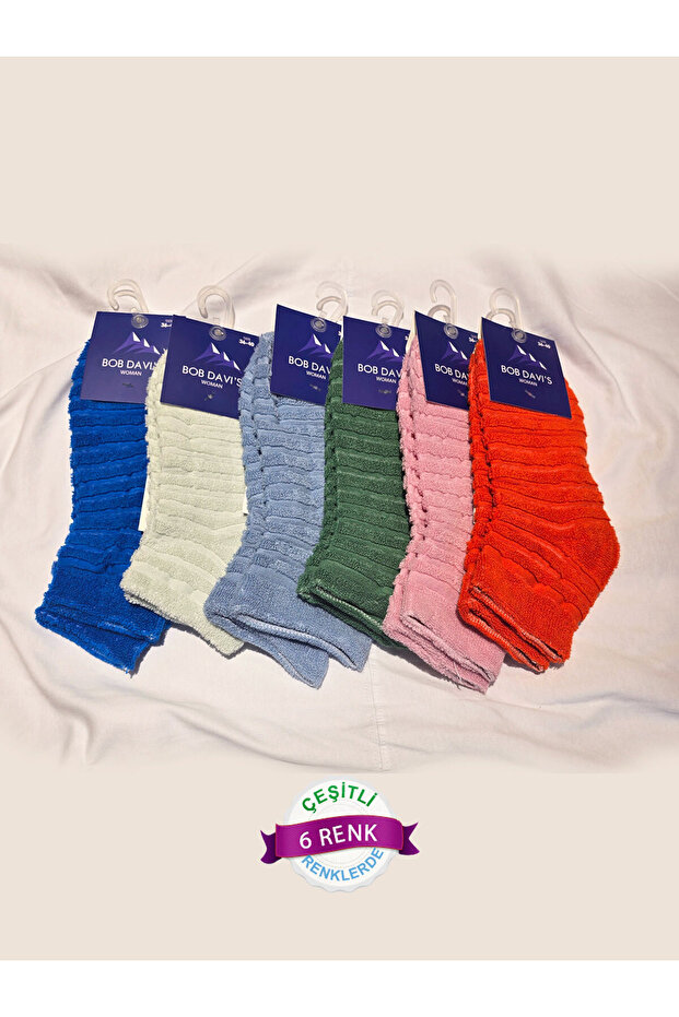 Women's Reverse Towel Winter Booties Colorful 6 Pairs 36-40
