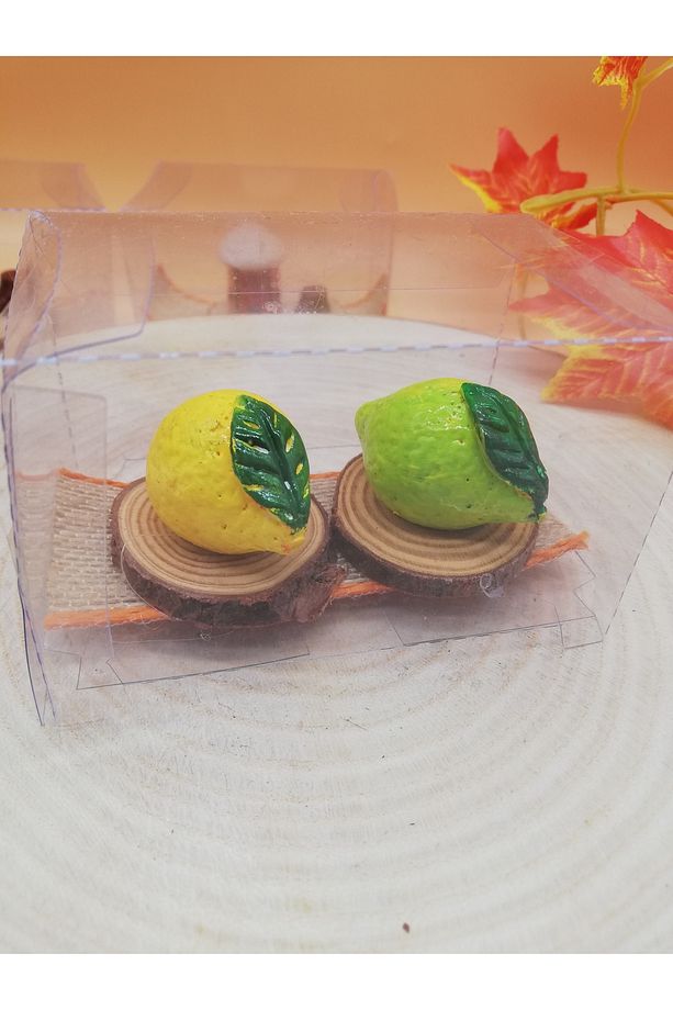 Şeffaf Kapaklı Kraft Kutu Içinde el yapımı İki sarı ve yeşil limon - 1