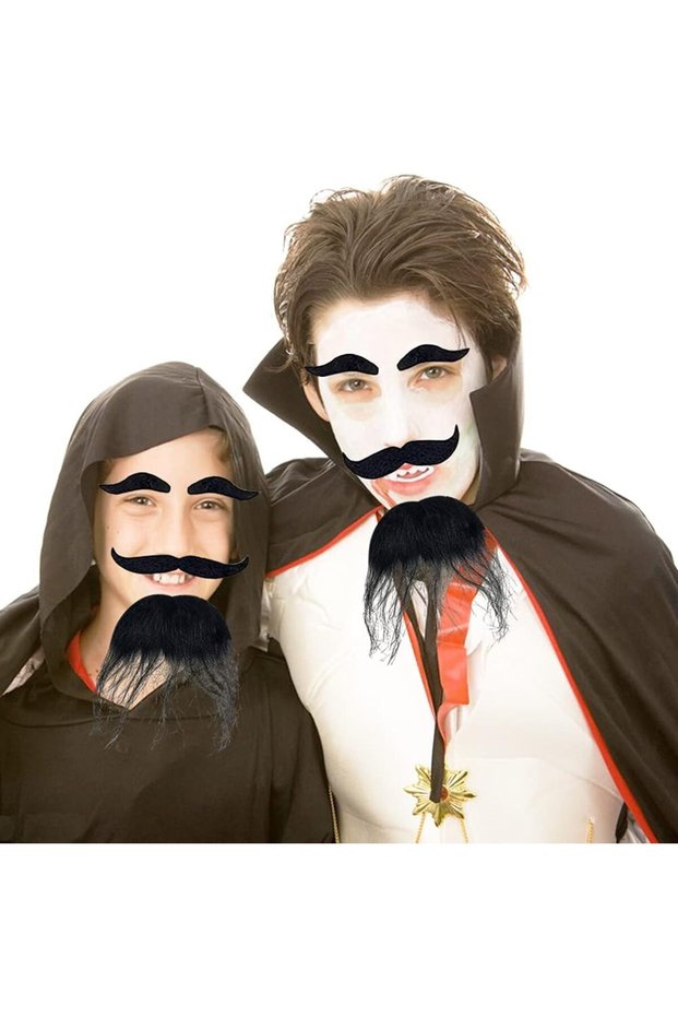 Black Color Self-Adhesive False Beard Mustache and Eyebrow Set