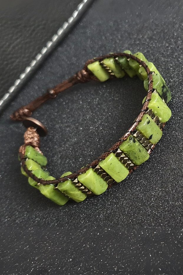 Jade Stone (Jade- Nephrite) and Hematite Stone Bracelet, Natural Stone Bracelet, Handmade Bracelet