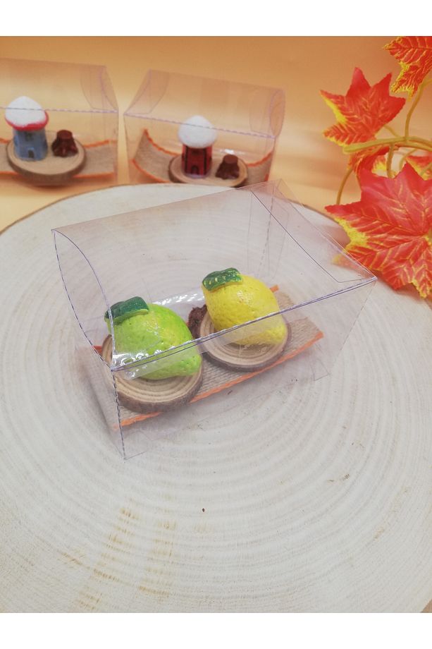 Şeffaf Kapaklı Kraft Kutu Içinde el yapımı İki sarı ve yeşil limon - 3