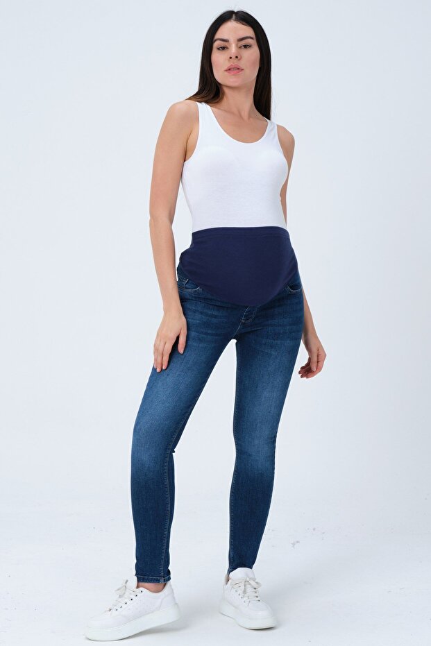 Maternity Skinny Jeans with Stretchy Waistband Dark Blue