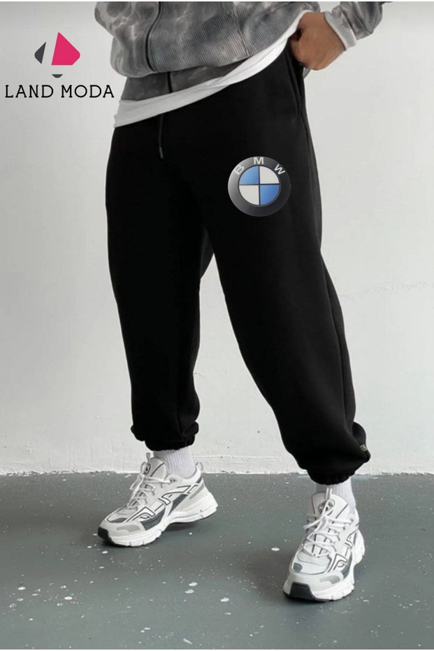 Men's Black Printed Jogger Sweatpants - Slim Fit Sweatpants with Elasticated Cuffs and Pockets.