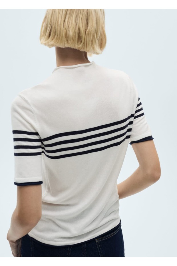 Çizgili Ince Triko Kazak - 4