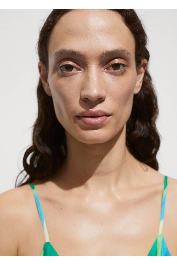 Yırtmaçlı Drape Yaka Desenli Tulum - 6