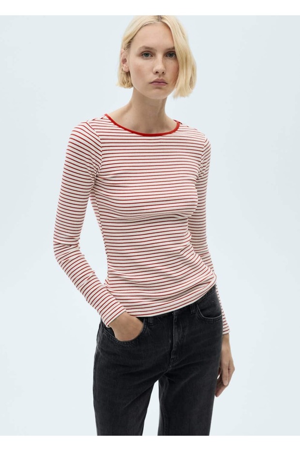 Çizgili fitilli tişört - 1