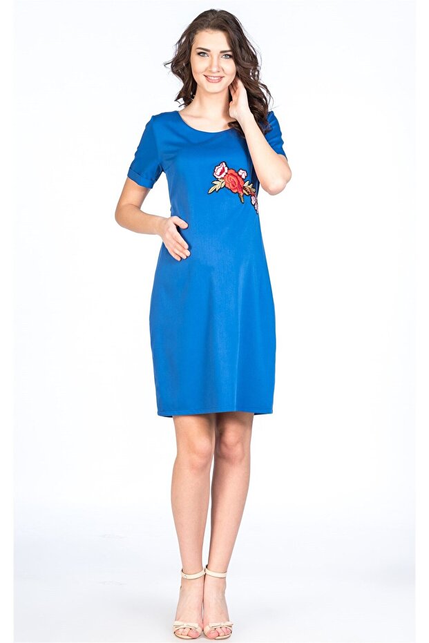 Maternity Casual Lace-up Dress Cobalt Blue