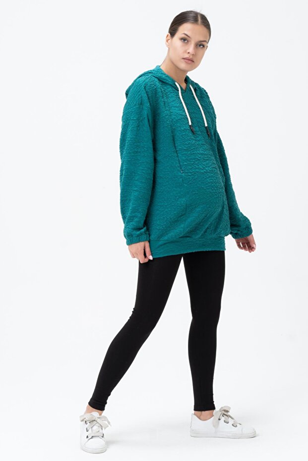 Pregnant Breastfeeding Detailed Hooded Sweatshirt Green