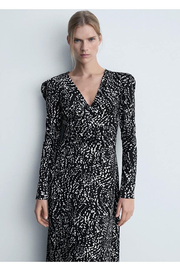 فستان منقوش بأكمام بالون - 1