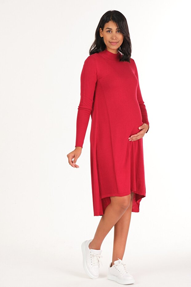 Hamile Örme Triko Elbise BORDO - 1