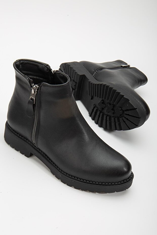 Black Women's Casual Boots with Laceless Zipper Accessories