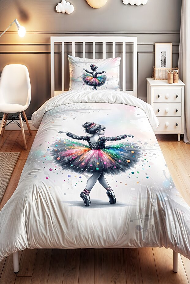 Rainbow Ballerina Patterned Single Baby Kids Bedding Set