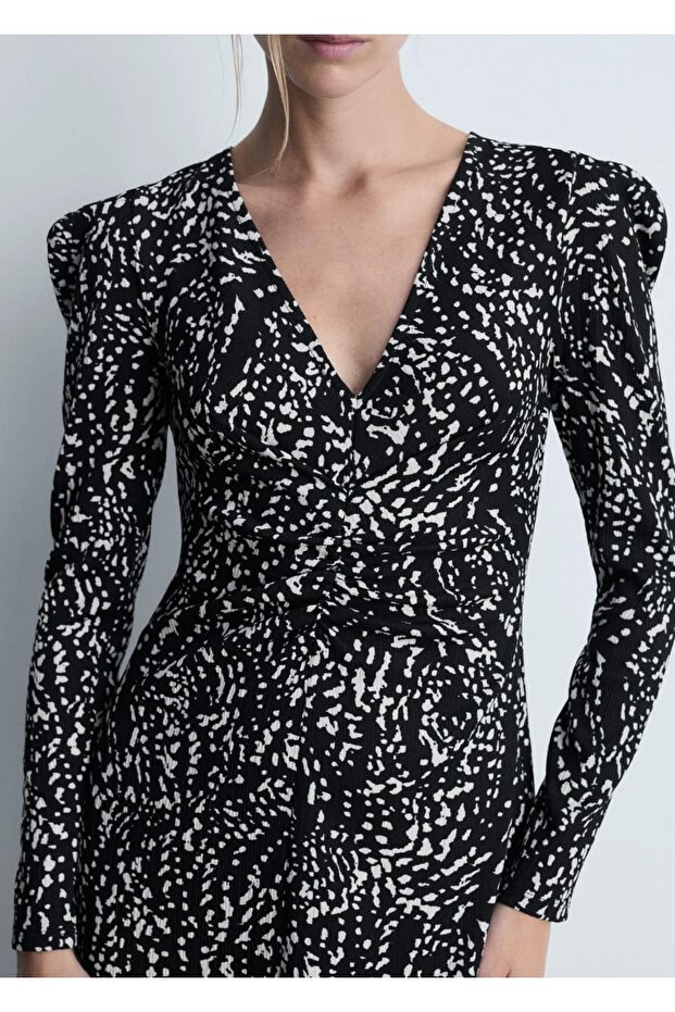 فستان منقوش بأكمام بالون - 6