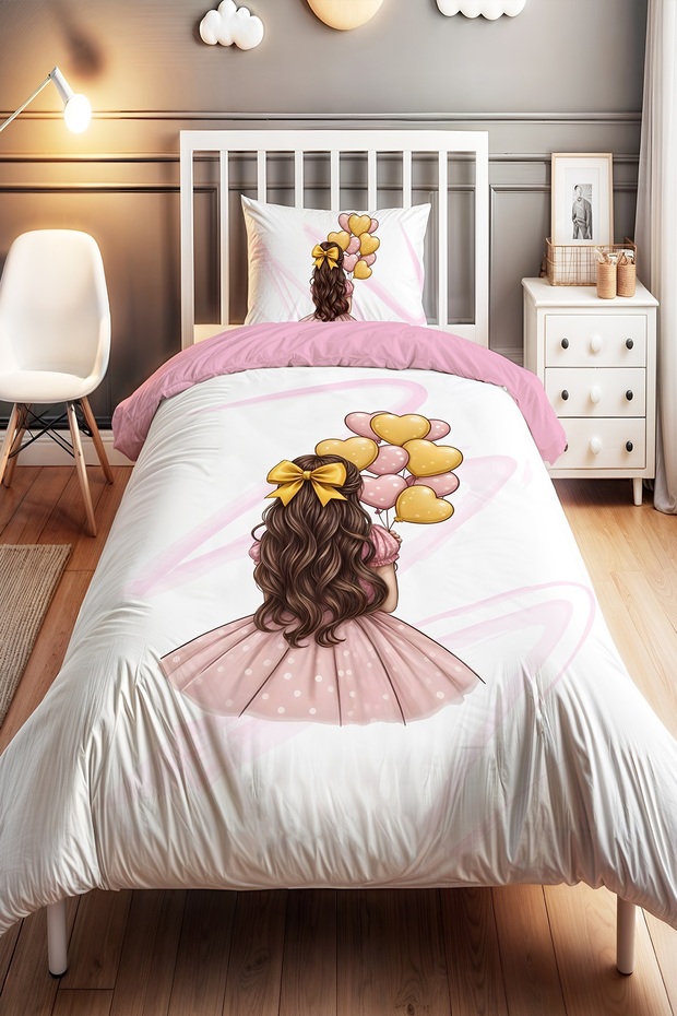 Yellow Ribbon Girl Patterned Single Baby Kids Bedding Set