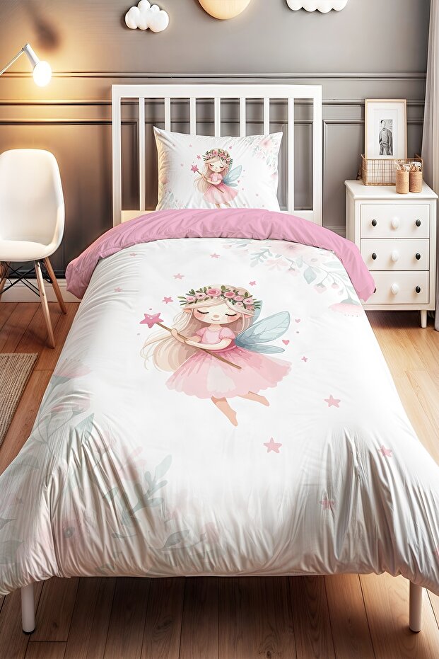 Flower Crowned Fairy Girl Patterned Single Baby Kids Bedding Set