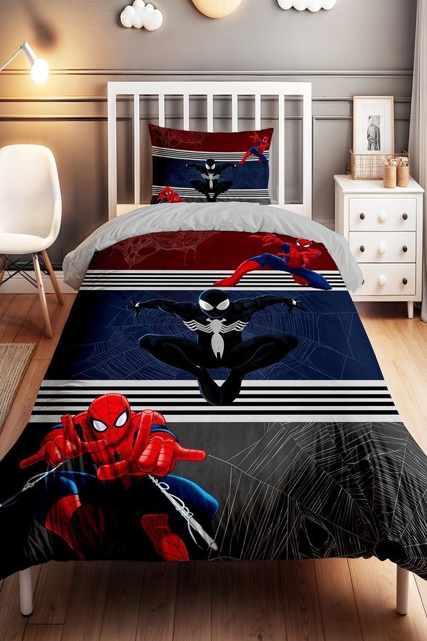 Heroes on Dark Floor Patterned Single Baby Kids Bedding Set