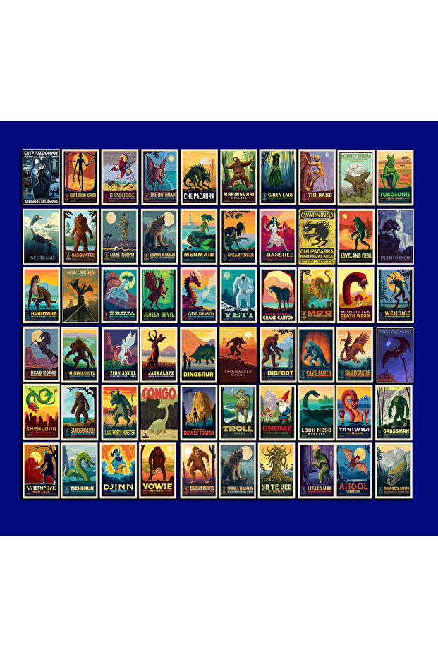 World Monsters Themed Postcard Set (10X15 cm 60 Pieces)