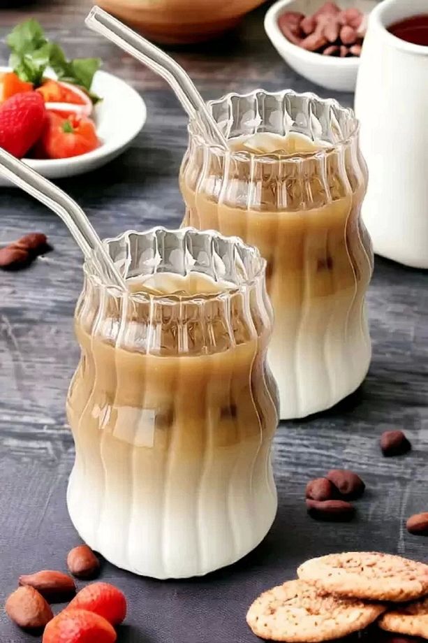 6'Lı Pipetli Sukabağı Şekli Latte Bardak Seti Iskandinav Tarz Cam Bardak - 2