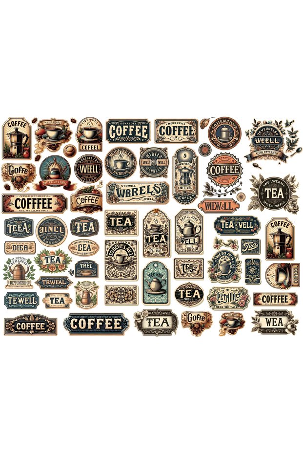 Tea and Coffee Text Themed Sticker Set (21X30 cm 1 Piece)
