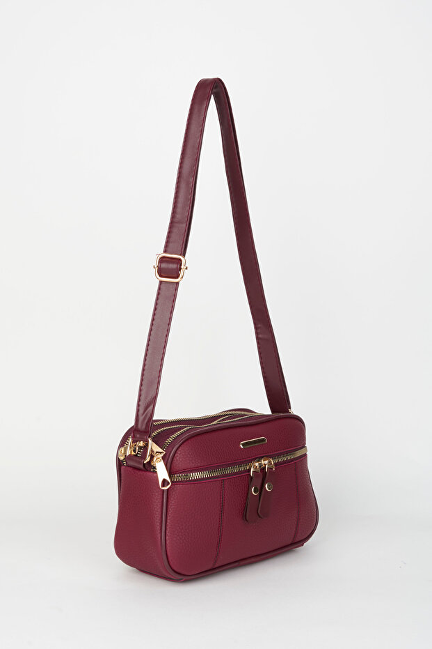 Women's Squirrel Claret Red 4 Compartment Faux Leather Medium Size Zipper Closure Handbag and Shoulder Bag