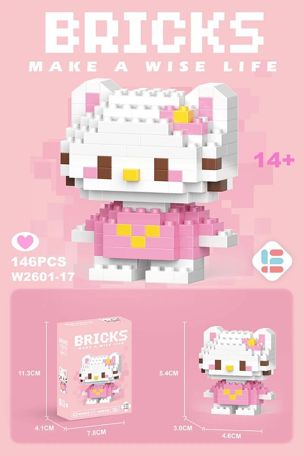 Bricks Pembe Hello Kitty Yap boz 3D Puzzle Mini Lego - 1