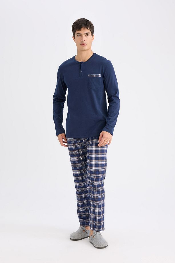 Regular Fit Pijama Takımı Bisiklet Yaka Uzun Kollu Üst Kareli Alt D0040ax24wn - 2