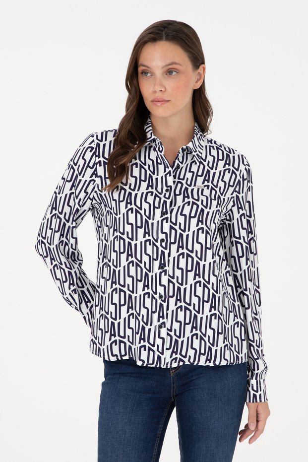 Women's Navy Blue Long Sleeve Shirt 50292297 -Vr033