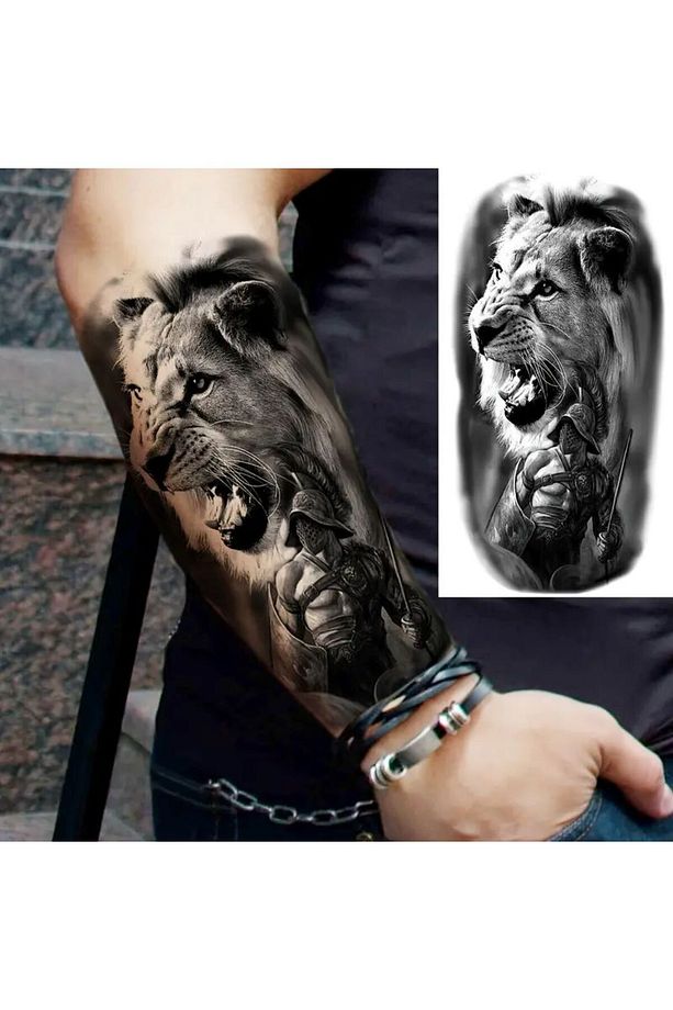 Gerçek Dövme Görünümlü Aslan Modelli 3 Boyutlu Tattoo Geçici Dövme - 1