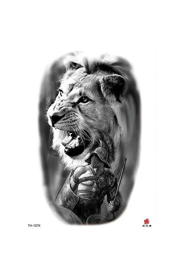 Gerçek Dövme Görünümlü Aslan Modelli 3 Boyutlu Tattoo Geçici Dövme - 4