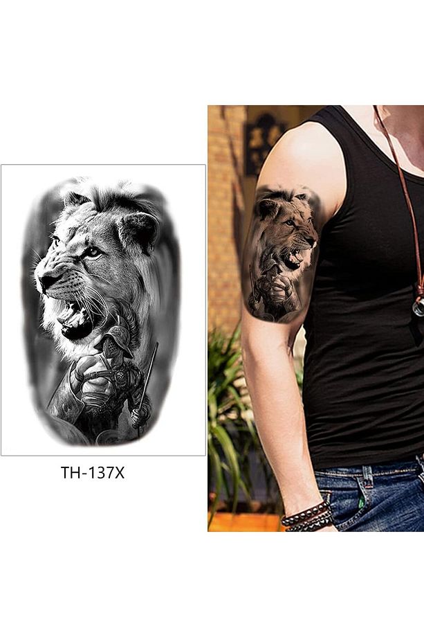 Gerçek Dövme Görünümlü Aslan Modelli 3 Boyutlu Tattoo Geçici Dövme - 3