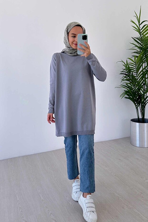Basic Merserize Tunik - Gri - 3