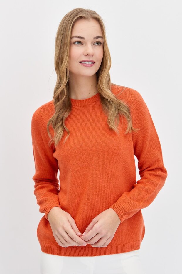Women's Crew Neck Classic Wool Sweater Orange