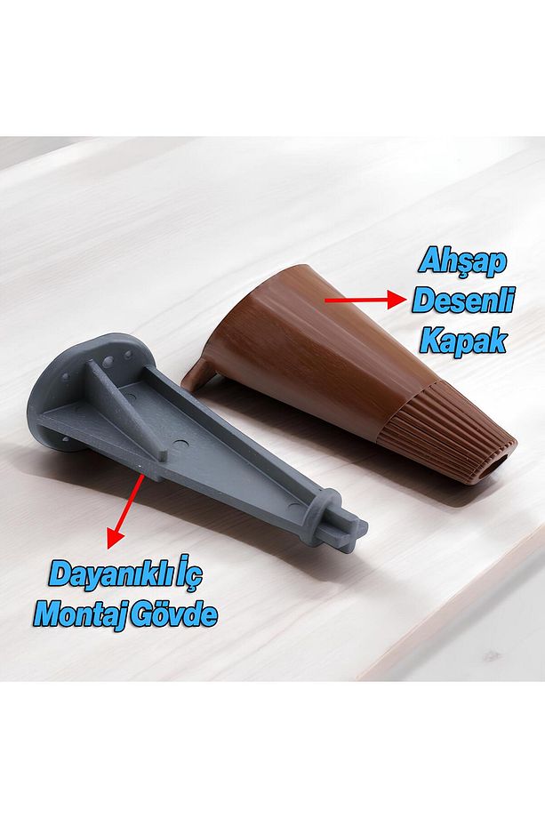 Açılı Konik 4 Adet Ahşap Desenli 12 cm Mobilya Yükseltici Baza Ayağı Koltuk Kanepe Altı Puf Ayakları - 3