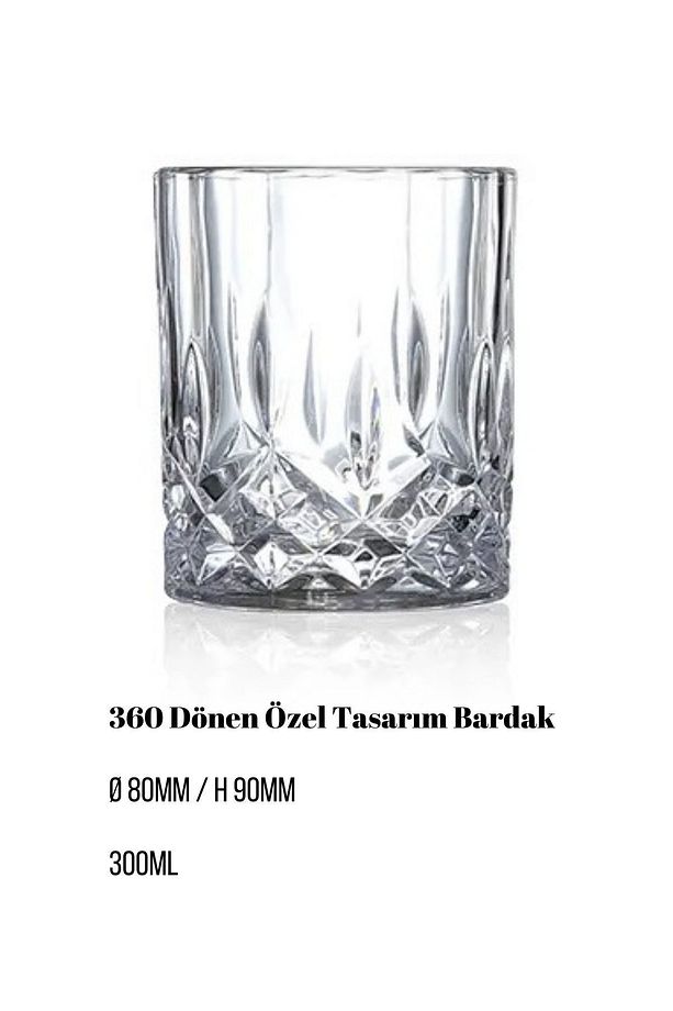 Viski Kokteyl Bardağı Kadehi 360 Dönen Cam Bardağı 2li Set 300ml - 4