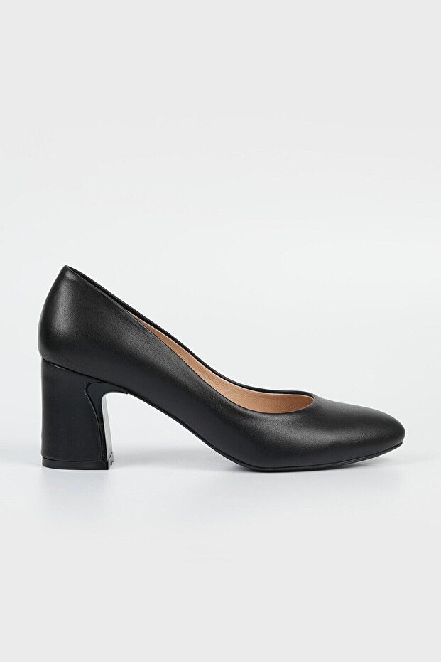 Women's Black Genuine Natural Leather Classic Shoes with Heels, Number 35-41