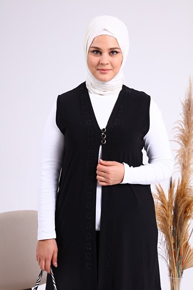 Women's Hijab Lycra Buttoned Long Mother Vest Black