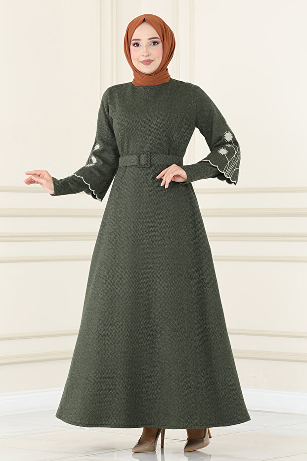 Khaki Belted Dress - Msl1610